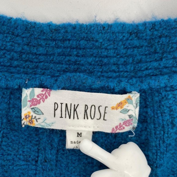 Teal Blue Cable Knit Wrap V Neck Sweater Size M Soft Balletcore Coquette Cottage - Picture 7 of 10